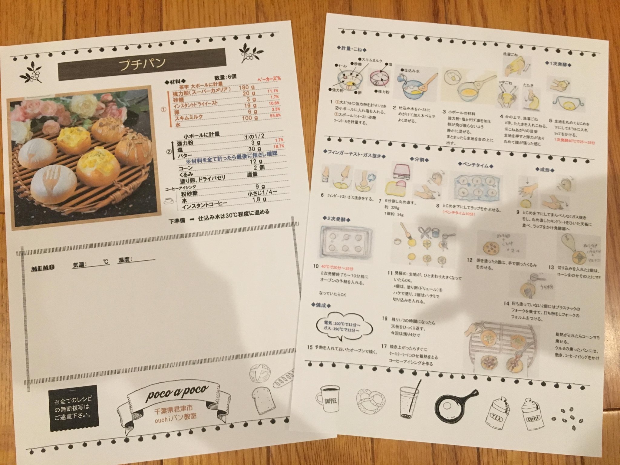 レッスン毎に講師がカリグラフィーで書いた名札をご用意 パンのレシピはわかりやすいイラスト付き スープのレシピもお渡ししています 18年6月 8月までの クッキー メープルブラッド