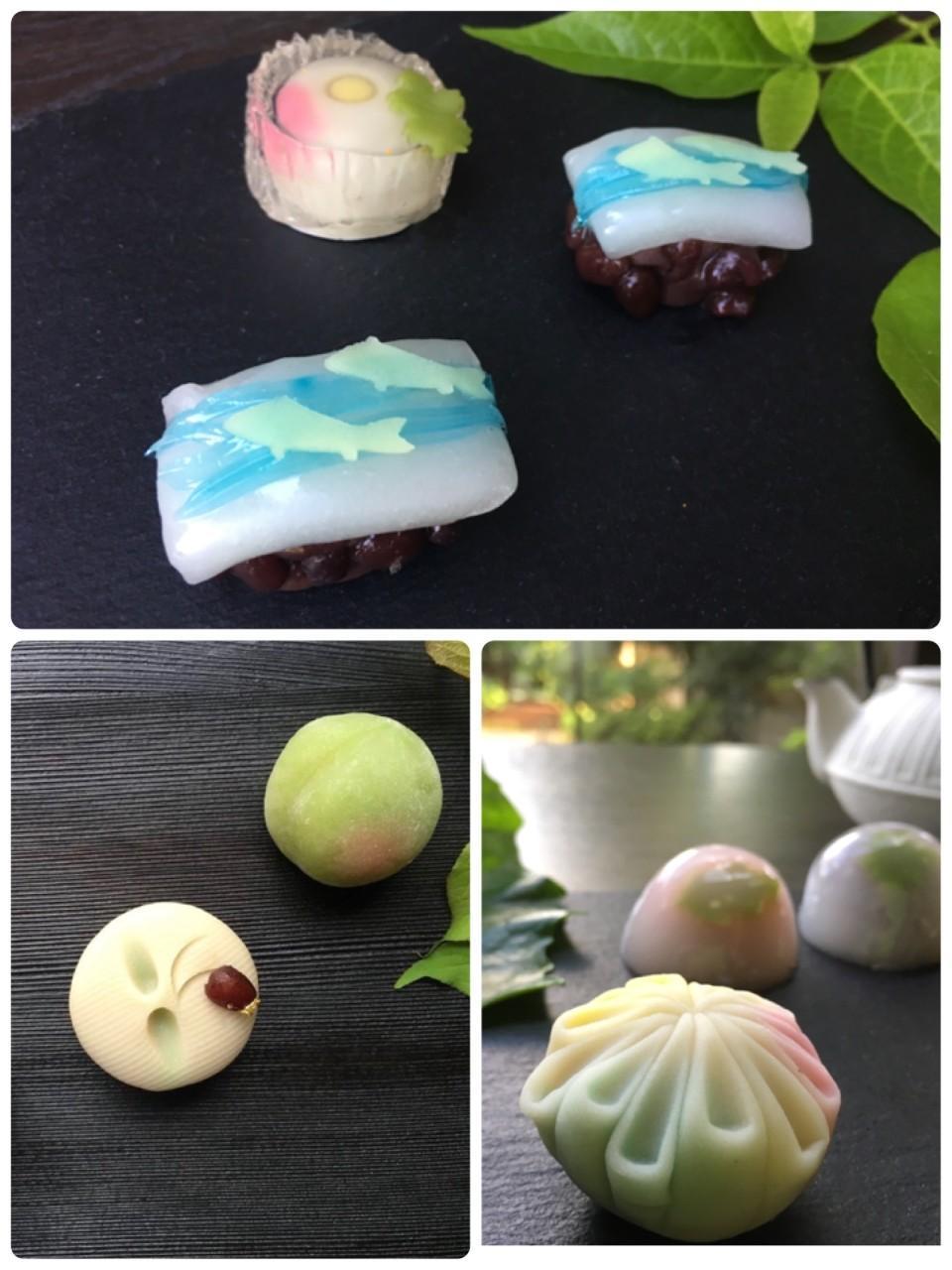 大納言鹿の子と求肥製の 長良川 と錦玉製の 花氷 年7月31日 開催 和菓子教室 和み庵 泉佐野教室 大阪府泉南郡田尻町 の年7月レッスン情報 料理教室検索サイト クスパ